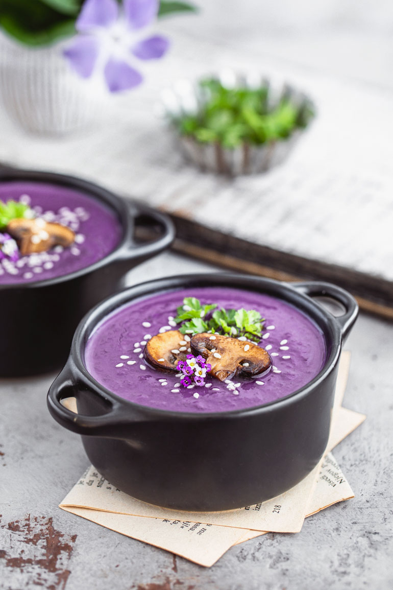 Purple Sweet Potato Mushroom Soup
