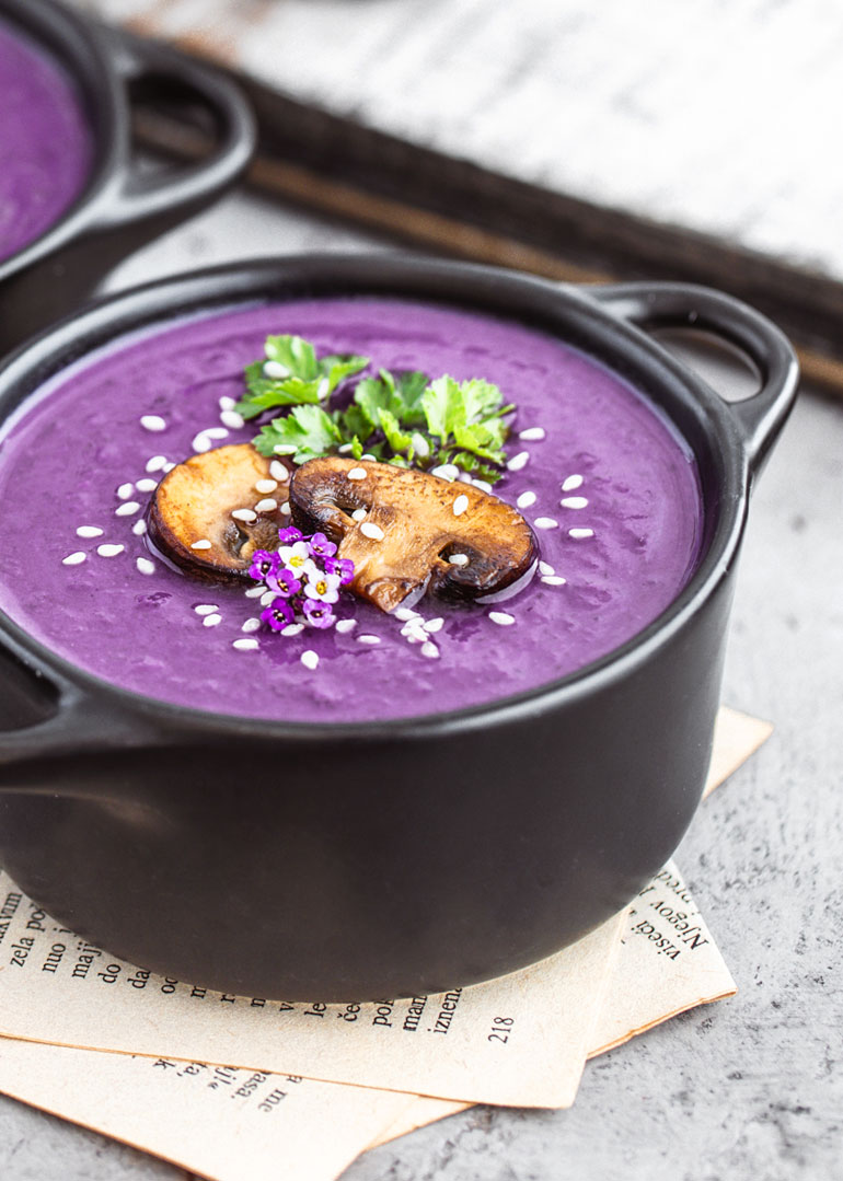 Purple Sweet Potato Mushroom Soup